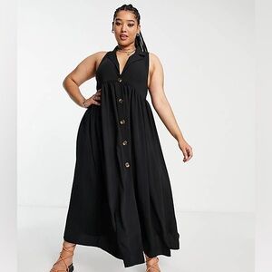 Collarded Button Through Midi Smock Dress